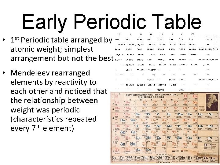 Early Periodic Table • 1 st Periodic table arranged by atomic weight; simplest arrangement