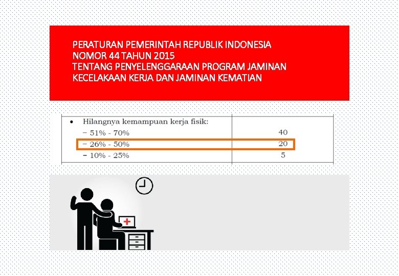 PERATURAN PEMERINTAH REPUBLIK INDONESIA NOMOR 44 TAHUN 2015 TENTANG PENYELENGGARAAN PROGRAM JAMINAN KECELAKAAN KERJA