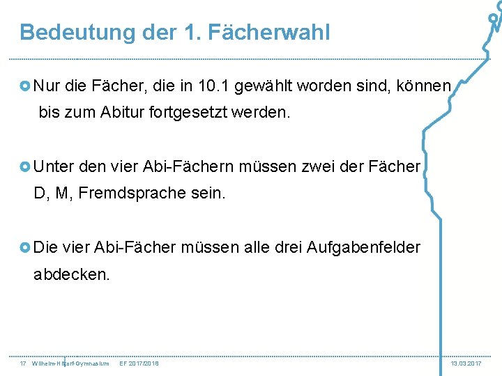 Bedeutung der 1. Fächerwahl Nur die Fächer, die in 10. 1 gewählt worden sind,