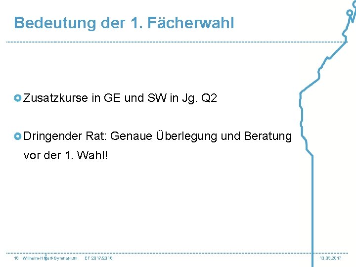 Bedeutung der 1. Fächerwahl Zusatzkurse in GE und SW in Jg. Q 2 Dringender