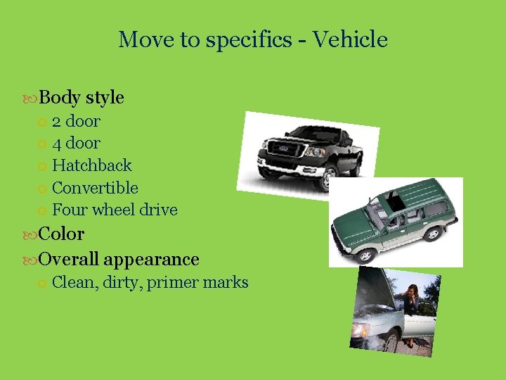 Move to specifics - Vehicle Body style 2 door 4 door Hatchback Convertible Four