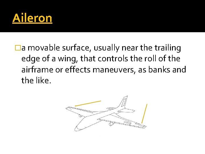 Aileron �a movable surface, usually near the trailing edge of a wing, that controls
