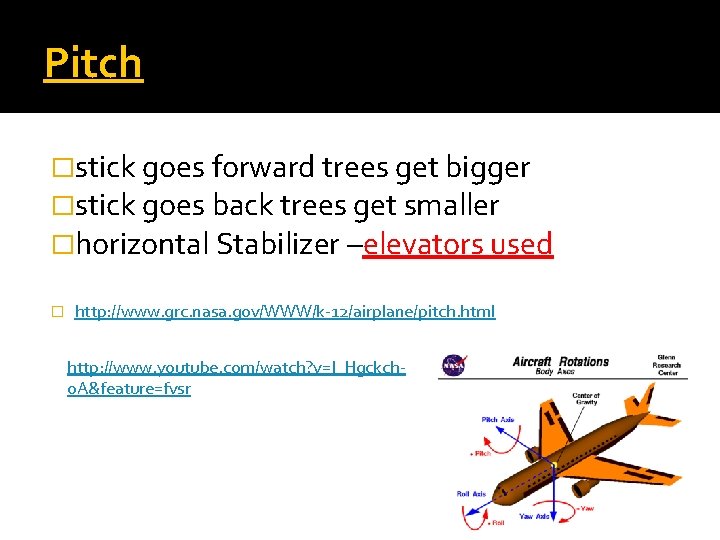 Pitch �stick goes forward trees get bigger �stick goes back trees get smaller �horizontal