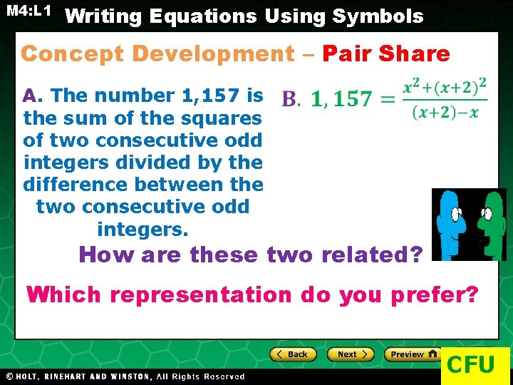 M 4: L 1 Writing Equations Using Symbols Concept Development – Pair Share A.