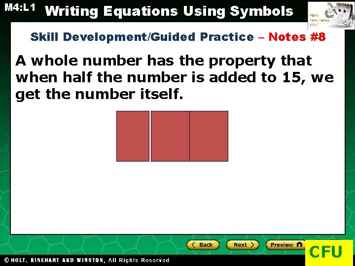 M 4: L 1 Writing Equations Using Symbols Skill Development/Guided Practice – Notes #8