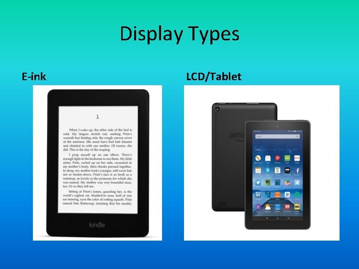 Display Types E-ink LCD/Tablet 