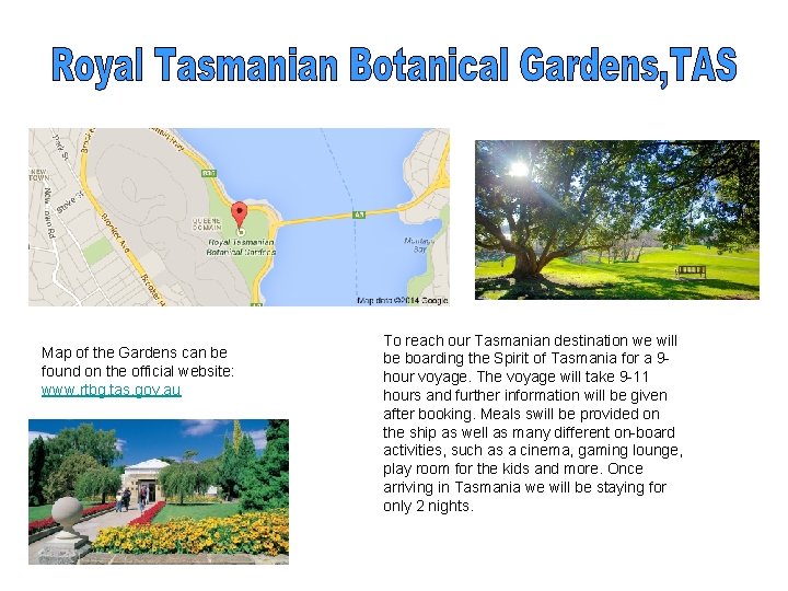 Map of the Gardens can be found on the official website: www. rtbg. tas.
