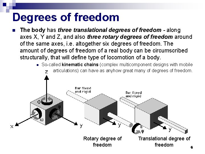 Degrees of freedom n The body has three translational degrees of freedom - along