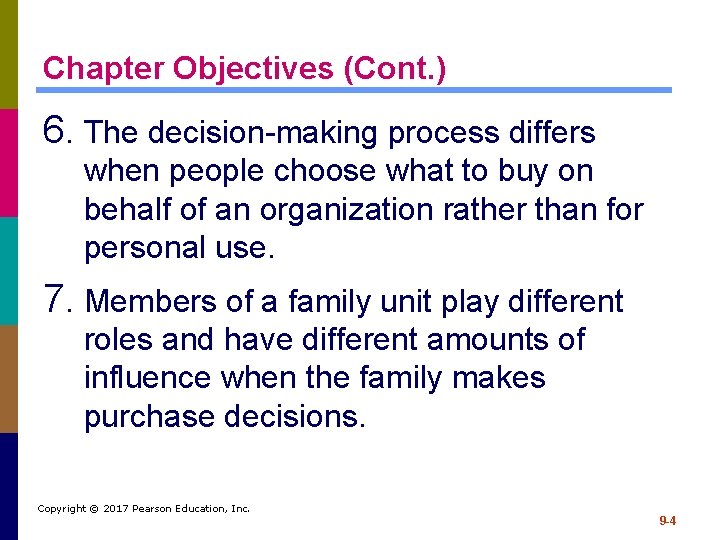 Chapter Objectives (Cont. ) 6. The decision-making process differs when people choose what to