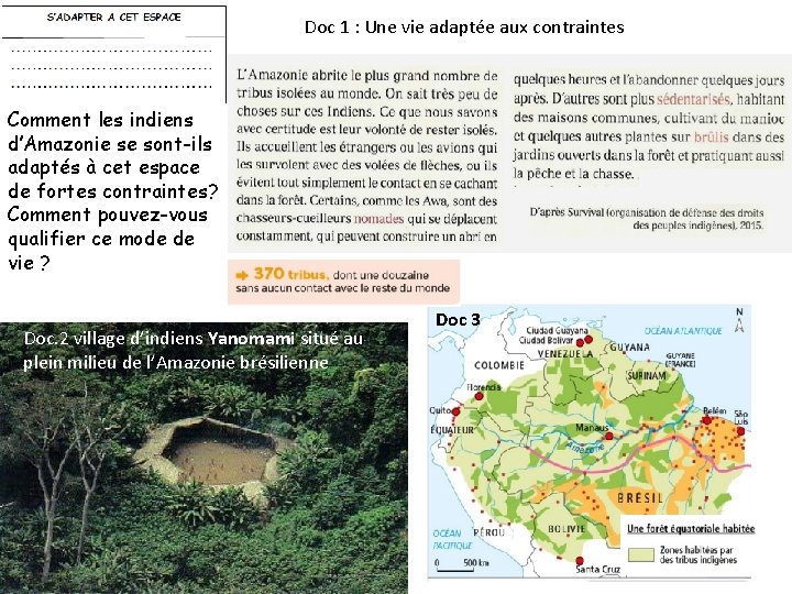 Doc 1 : Une vie adaptée aux contraintes Comment les indiens d’Amazonie se sont-ils
