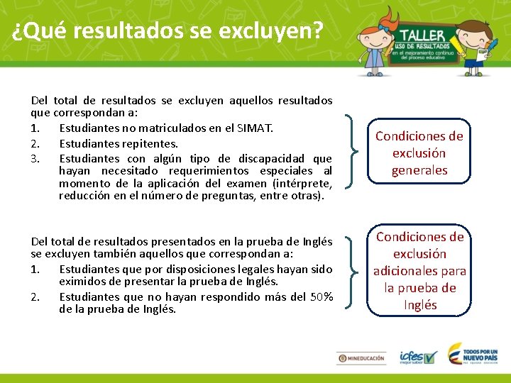 ¿Qué resultados se excluyen? Del total de resultados se excluyen aquellos resultados que correspondan