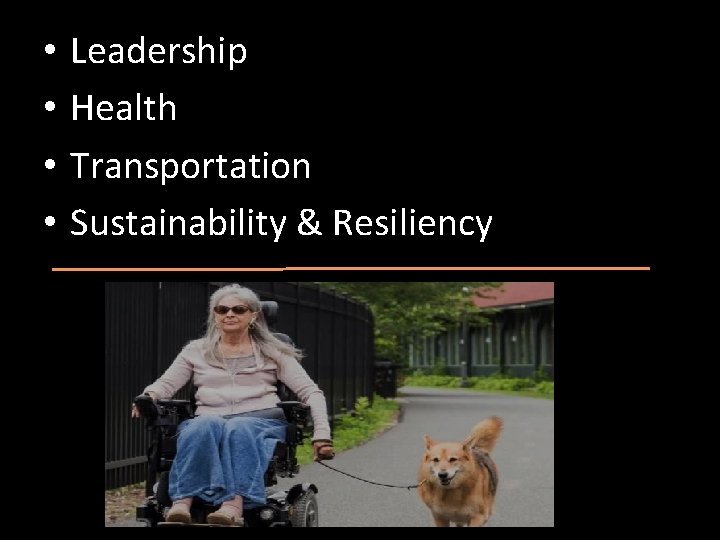  • • Leadership Health Transportation Sustainability & Resiliency 