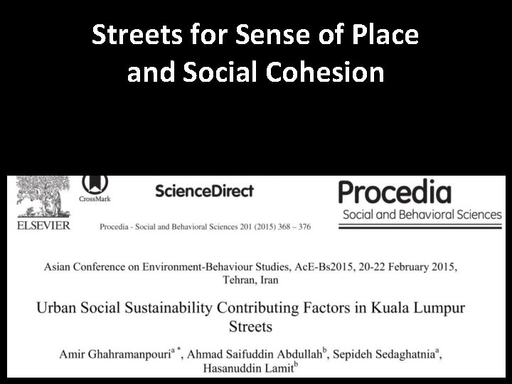 Streets for Sense of Place and Social Cohesion 