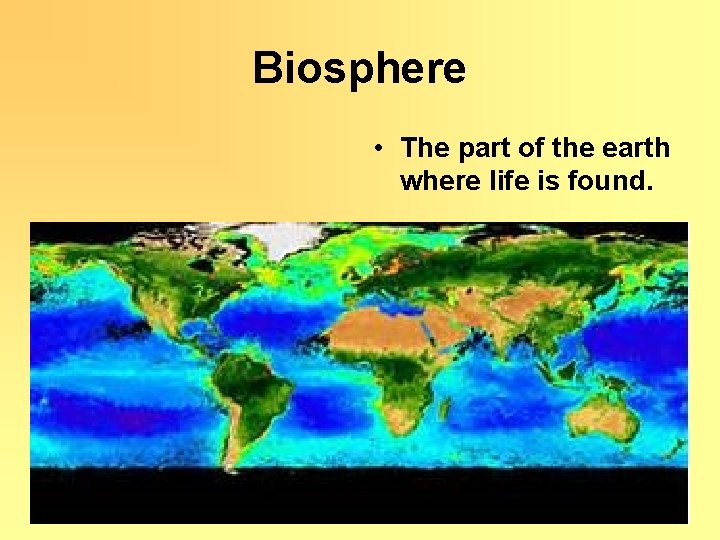 Biosphere • The part of the earth where life is found. 