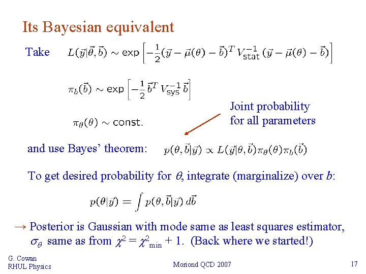 Its Bayesian equivalent Take Joint probability for all parameters and use Bayes’ theorem: To