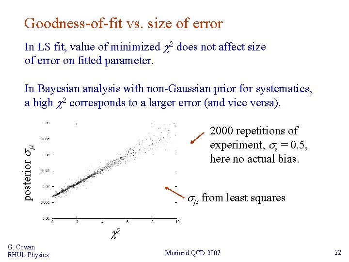 Goodness-of-fit vs. size of error In LS fit, value of minimized 2 does not