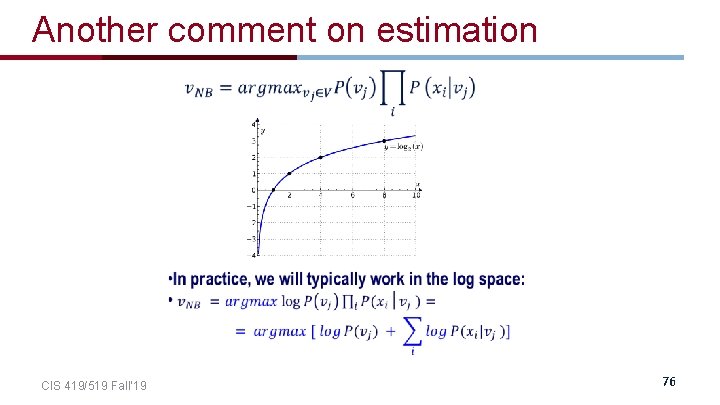 Another comment on estimation CIS 419/519 Fall’ 19 76 