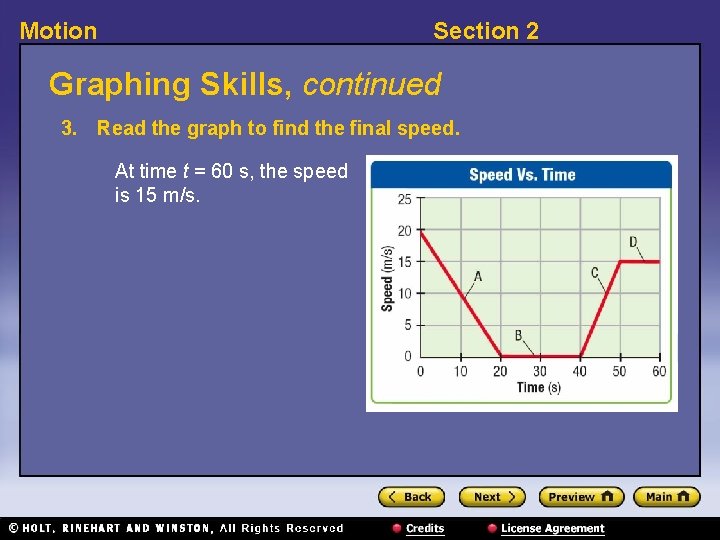 Motion Section 2 Graphing Skills, continued 3. Read the graph to find the final