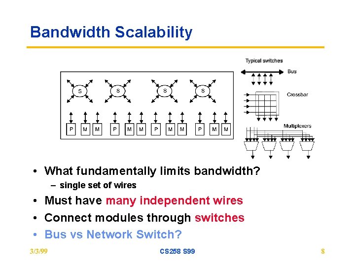 Bandwidth Scalability • What fundamentally limits bandwidth? – single set of wires • Must