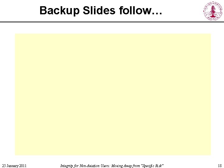 Backup Slides follow… 25 January 2011 Integrity for Non-Aviation Users: Moving Away from "Specific