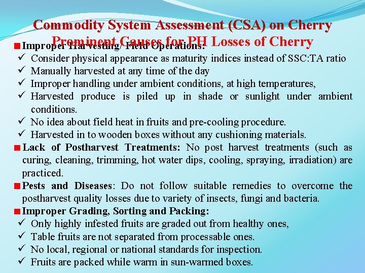Commodity System Assessment (CSA) on Cherry Prominent for PH Losses of Cherry Improper Harvesting/Causes