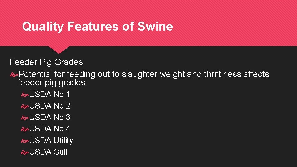 Quality Features of Swine Feeder Pig Grades Potential for feeding out to slaughter weight