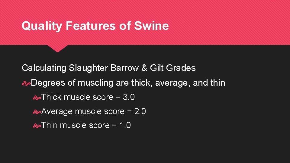 Quality Features of Swine Calculating Slaughter Barrow & Gilt Grades Degrees of muscling are