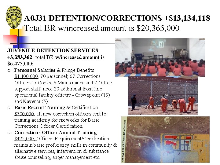 A 0 J 31 DETENTION/CORRECTIONS +$13, 134, 118 Total BR w/increased amount is $20,