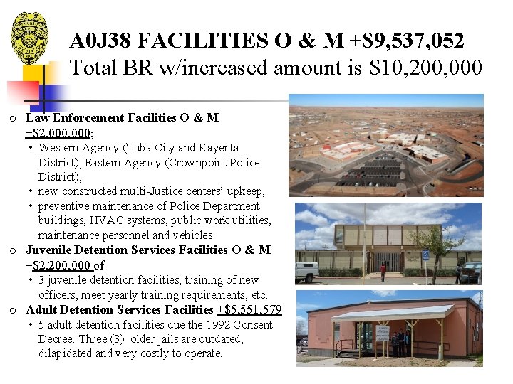 A 0 J 38 FACILITIES O & M +$9, 537, 052 Total BR w/increased