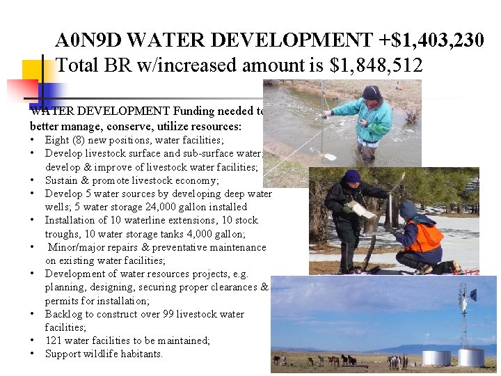 A 0 N 9 D WATER DEVELOPMENT +$1, 403, 230 Total BR w/increased amount