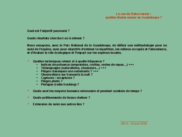 Le cas du Raton laveur : quelles études mener en Guadeloupe ? Quel est