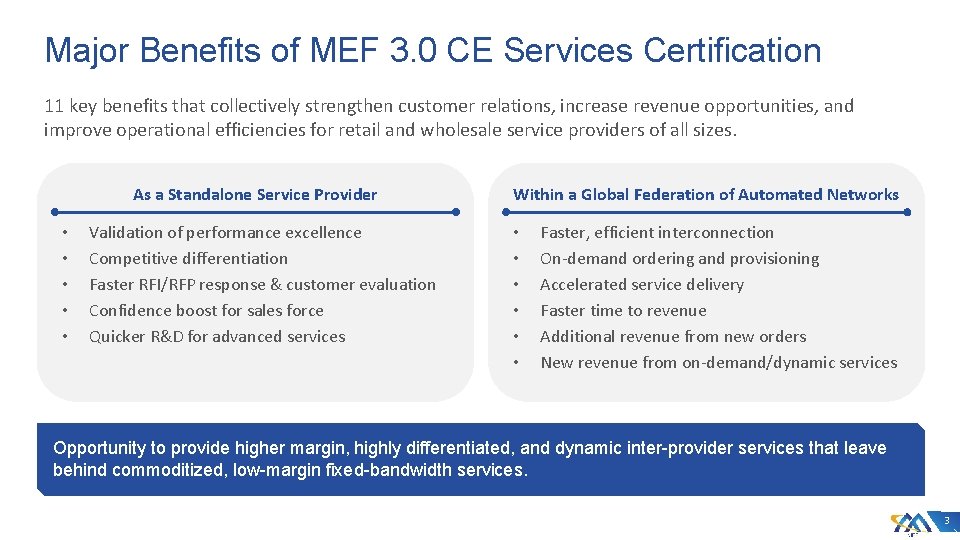 Major Benefits of MEF 3. 0 CE Services Certification 11 key benefits that collectively