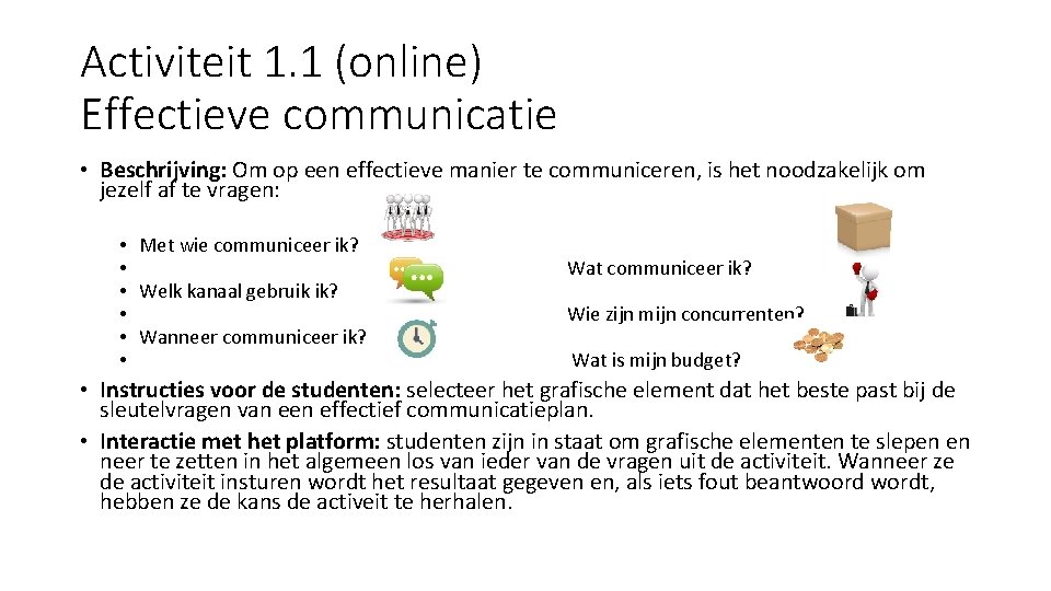 Activiteit 1. 1 (online) Effectieve communicatie • Beschrijving: Om op een effectieve manier te