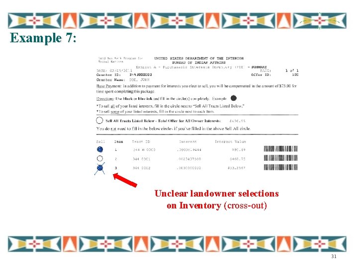 Example 7: Unclear landowner selections on Inventory (cross-out) 31 