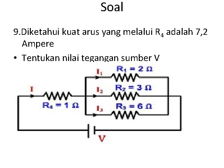 Soal 9. Diketahui kuat arus yang melalui R 4 adalah 7, 2 Ampere •
