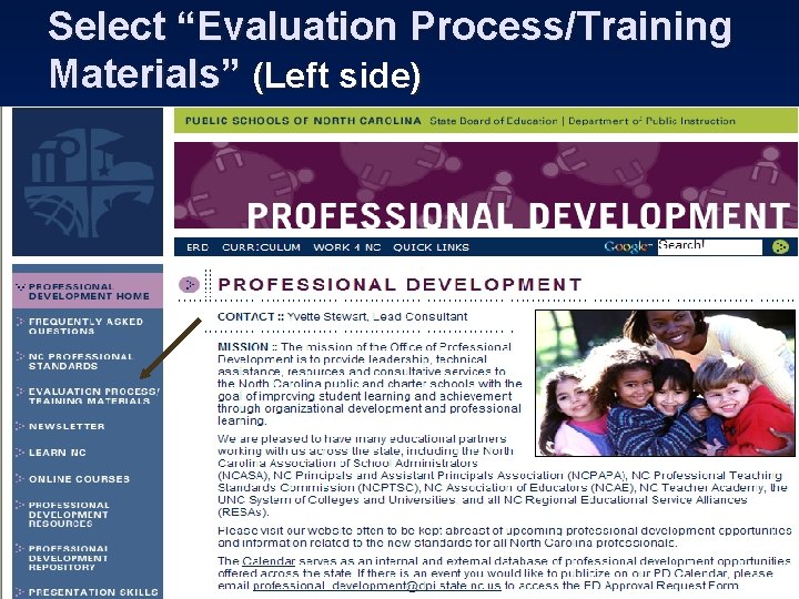 Select “Evaluation Process/Training Materials” (Left side) 