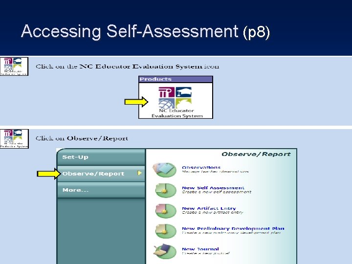 Accessing Self-Assessment (p 8) 