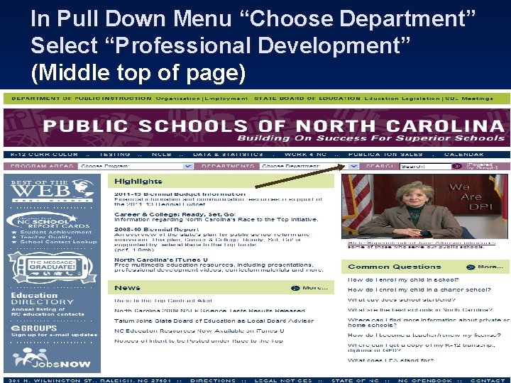 In Pull Down Menu “Choose Department” Select “Professional Development” (Middle top of page) 