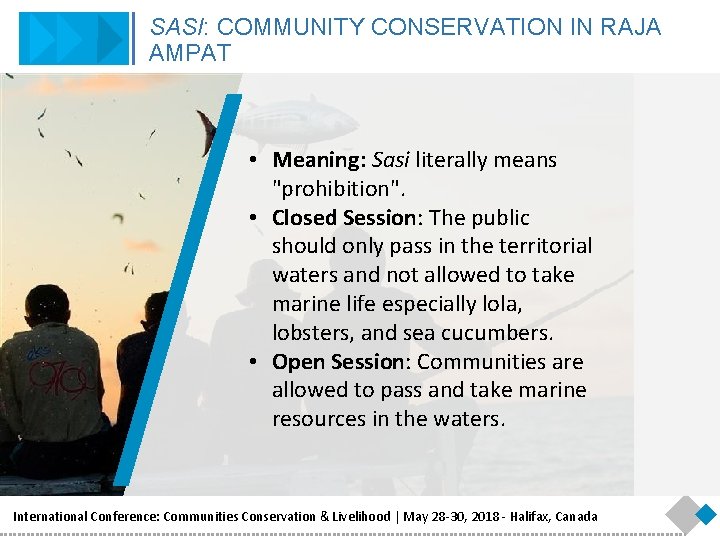 SASI: COMMUNITY CONSERVATION IN RAJA AMPAT • Meaning: Sasi literally means "prohibition". • Closed