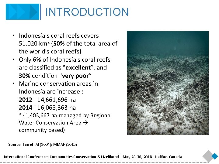 INTRODUCTION • Indonesia's coral reefs covers 51. 020 km 2 (50% of the total