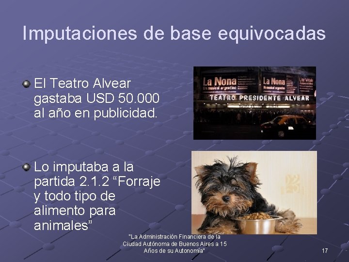 Imputaciones de base equivocadas El Teatro Alvear gastaba USD 50. 000 al año en