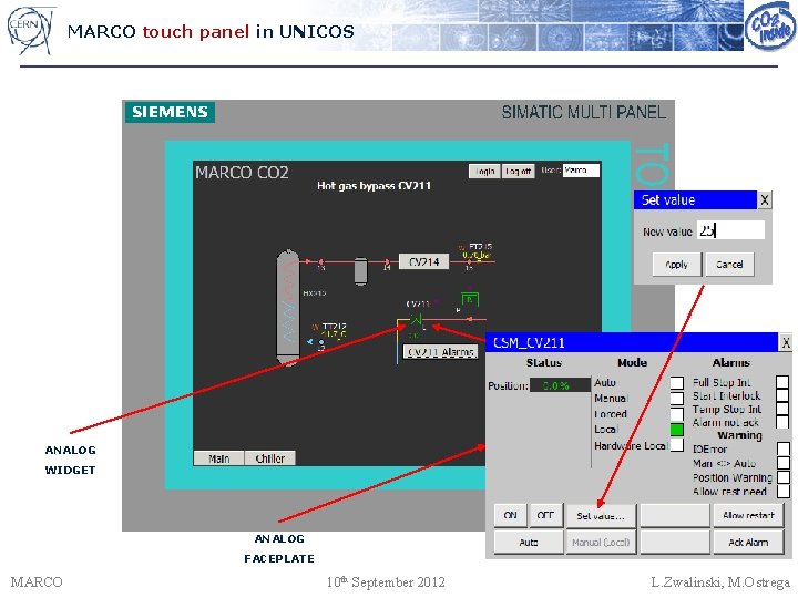 MARCO touch panel in UNICOS ANALOG WIDGET ANALOG FACEPLATE MARCO 10 th September 2012