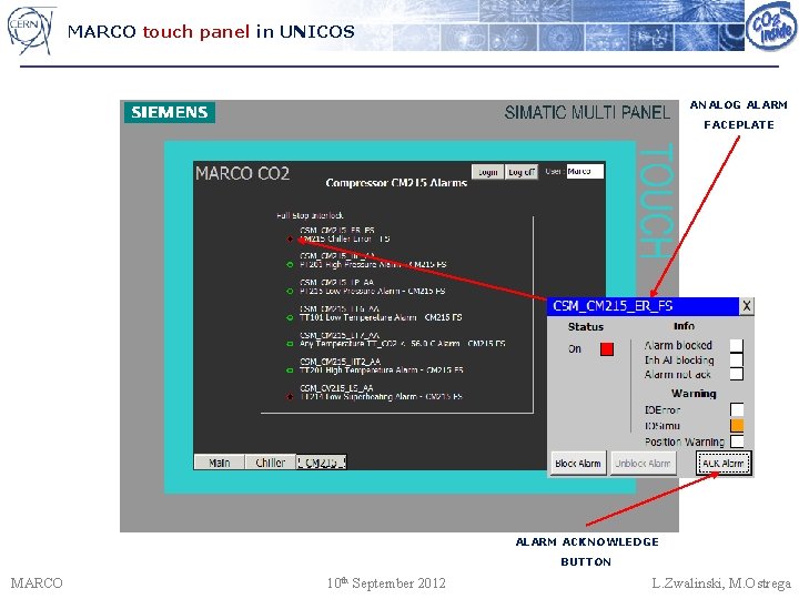 MARCO touch panel in UNICOS ANALOG ALARM FACEPLATE ALARM ACKNOWLEDGE BUTTON MARCO 10 th