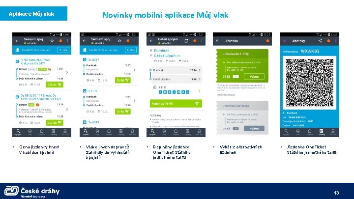Novinky mobilní aplikace Můj vlak Aplikace Můj vlak • Cena jízdenky hned v nabídce