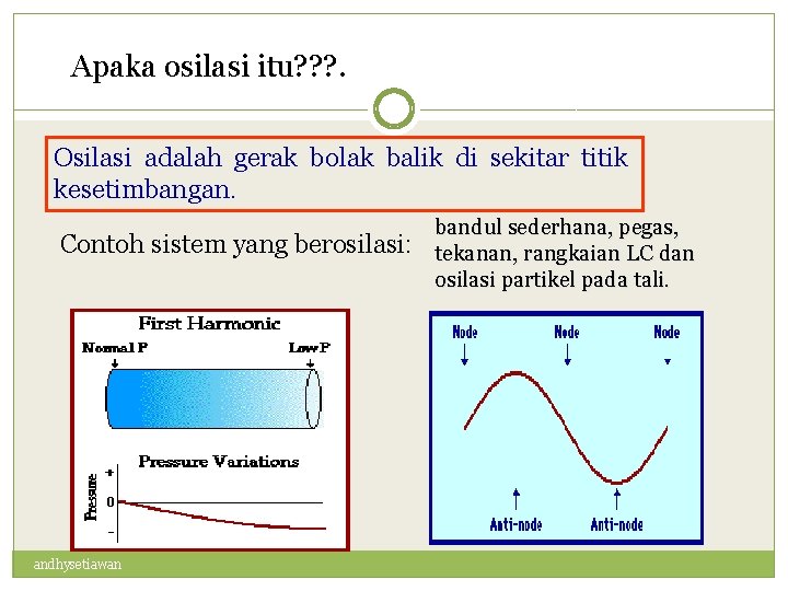 Apaka osilasi itu? ? ? . Osilasi adalah gerak bolak balik di sekitar titik