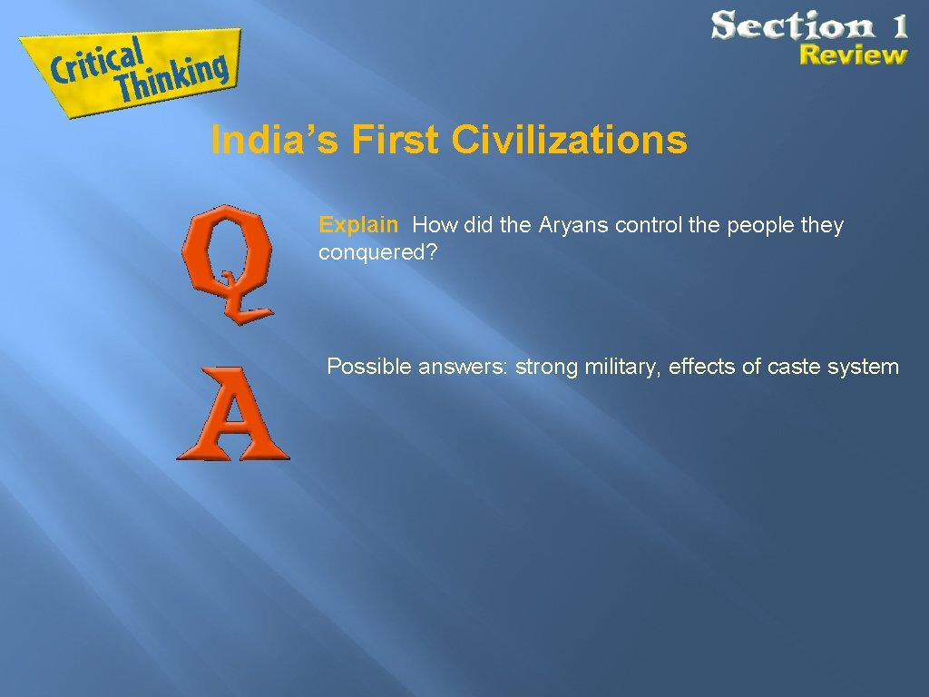 India’s First Civilizations Explain How did the Aryans control the people they conquered? Possible India’s First Civilizations Explain How did the Aryans control the people they conquered? Possible
