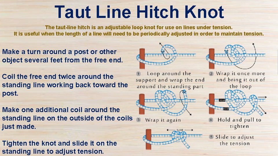 Taut Line Hitch Knot The taut-line hitch is an adjustable loop knot for use