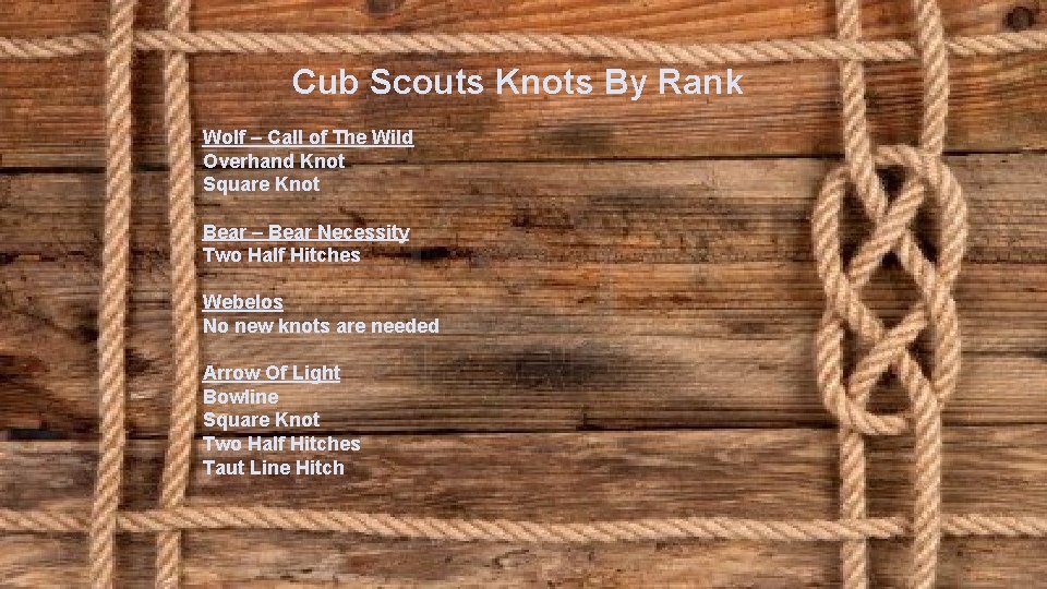 Cub Scouts Knots By Rank Wolf – Call of The Wild Overhand Knot Square
