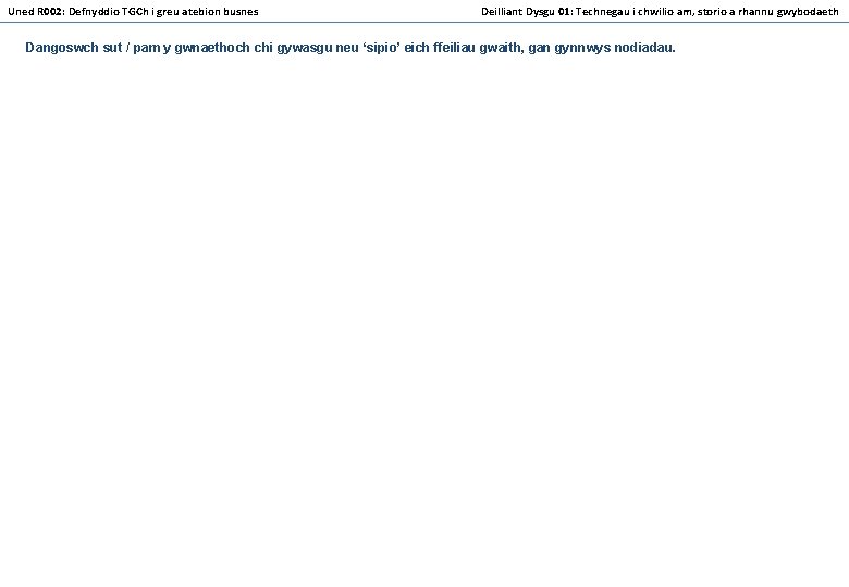 Uned R 002: Defnyddio TGCh i greu atebion busnes Deilliant Dysgu 01: Technegau i