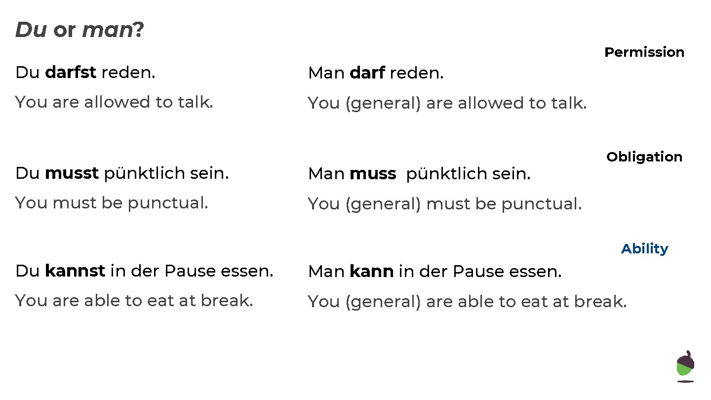 Du or man? Du darfst reden. Man darf reden. You are allowed to talk.